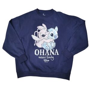 Disney Stitch Graphic Navy Blue Crewneck Sweatshirt Top Size: XS